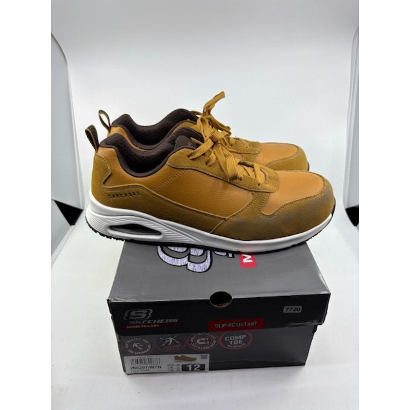Skechers Uno SR Kolen Comp Toe Shoes Slip-Resistant Lace-Up Wheat Mens Size 12