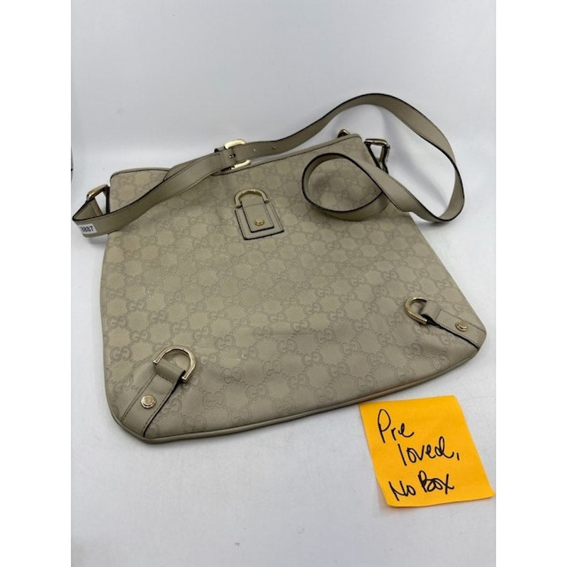 Gucci GG Monogram Canvas Guccissima Shoulder Bag Crossbody Leather Trim Beige