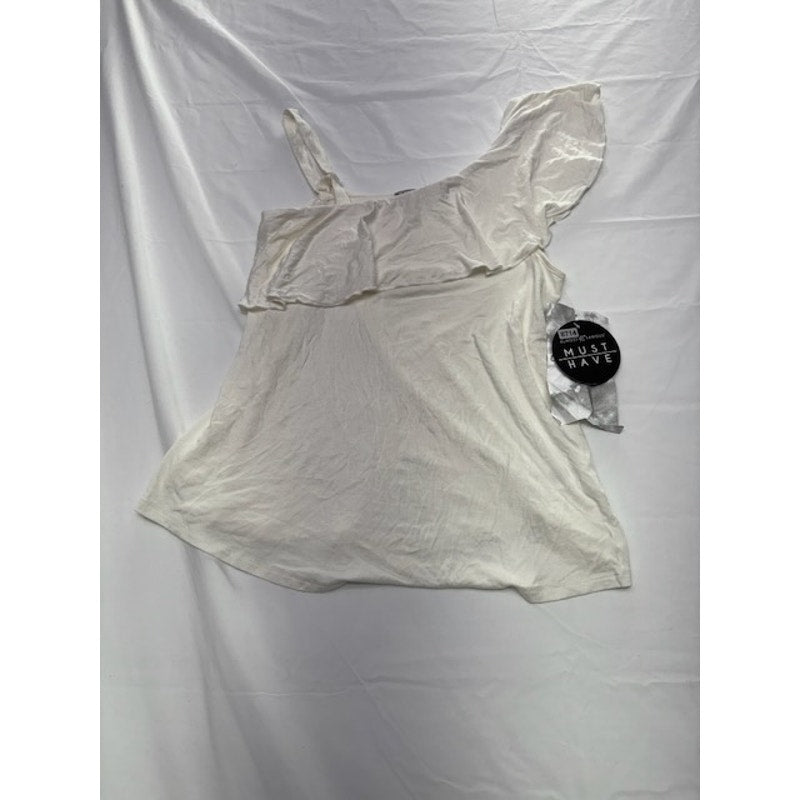 Crave Fame By Almost Famous One Shoulder Ruffle Pullover Blouse Top White XS