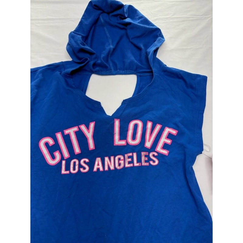 Material Girl Active Romper City Love Los Angeles Hooded Blue Womens Size XS