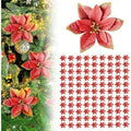 NEW 90 Pcs Christmas Glitter Poinsettia Flowers Decoration Ornaments 5 Inch Red