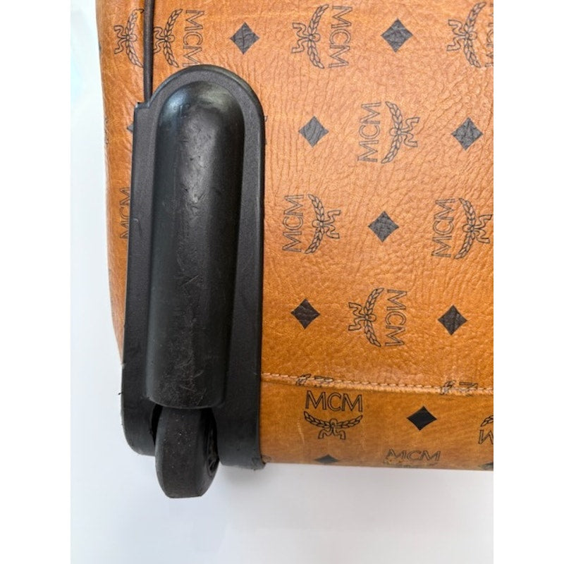 Vintage MCM Monogram Visetos Duffle Trolley Travel Bag Leather Cognac Orange