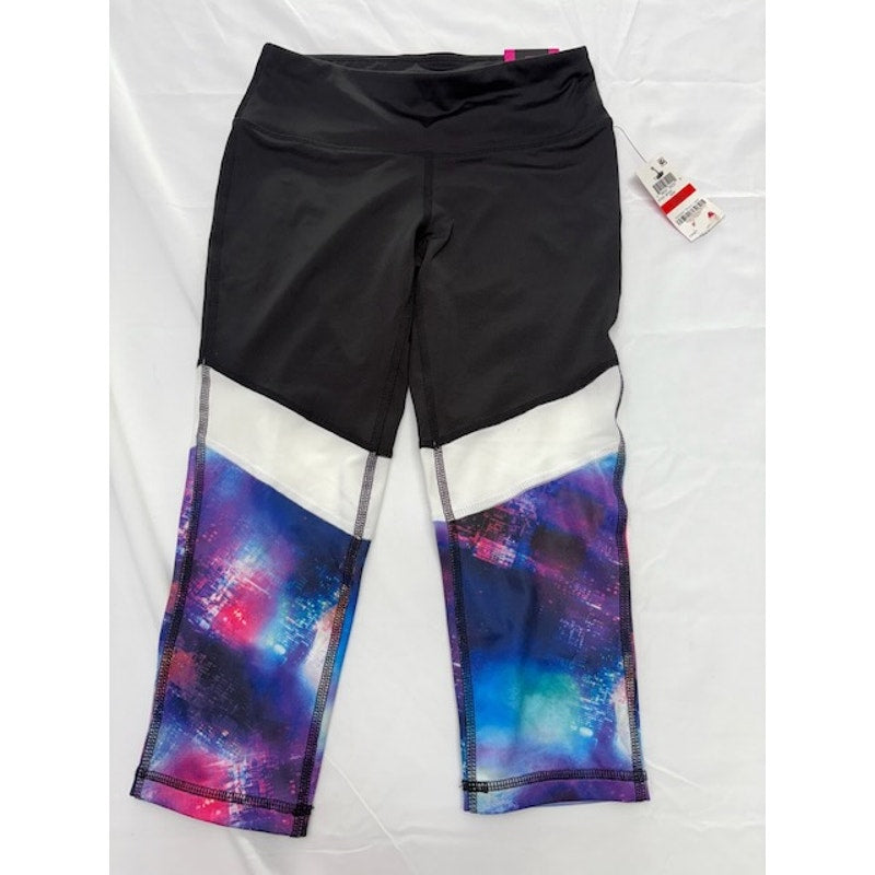 Material Girl Active Crop Leggings Colorblock Galaxy Print Black Womens XS