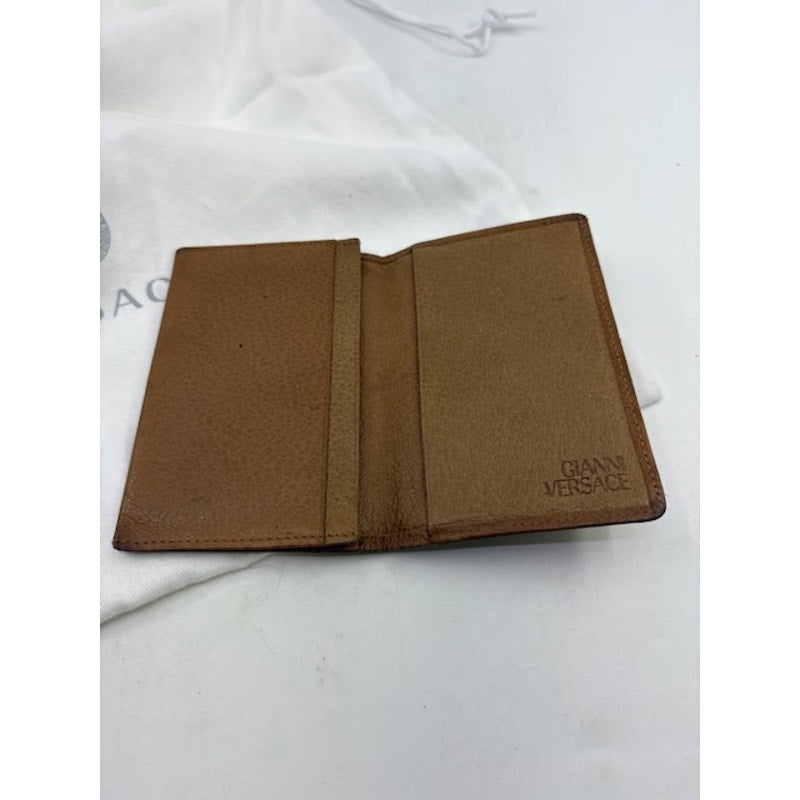 Gianni Versace Leather Card Holder Wallet Slim Bifold Embossed Logo Brown Unisex
