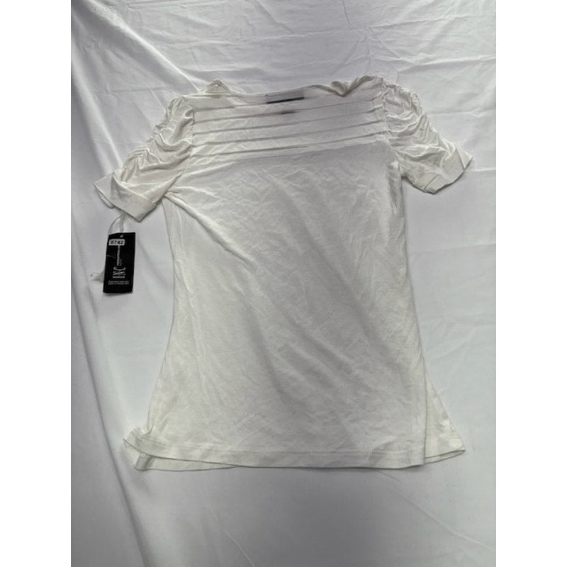 INC International Concepts Petite Ruched Illusion Top Bright White Petite