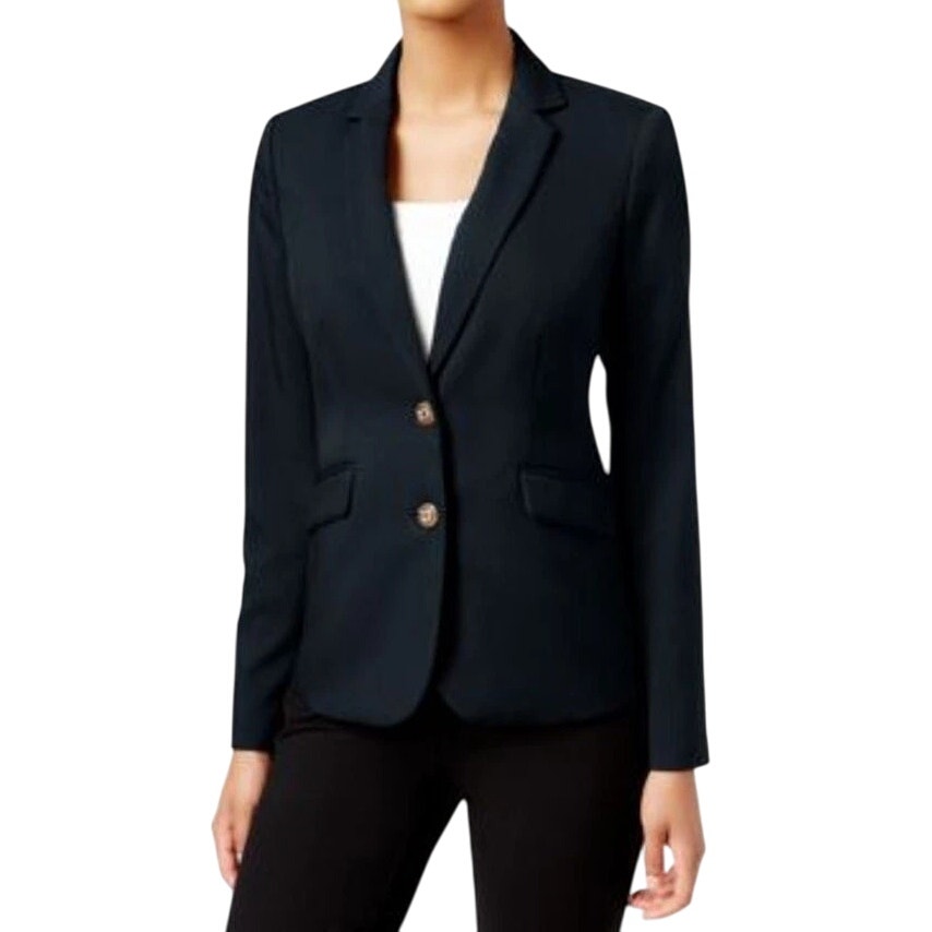 Charter Club Blazer Two Button Front Notched Lapel Navy Blue Womens Size 10P