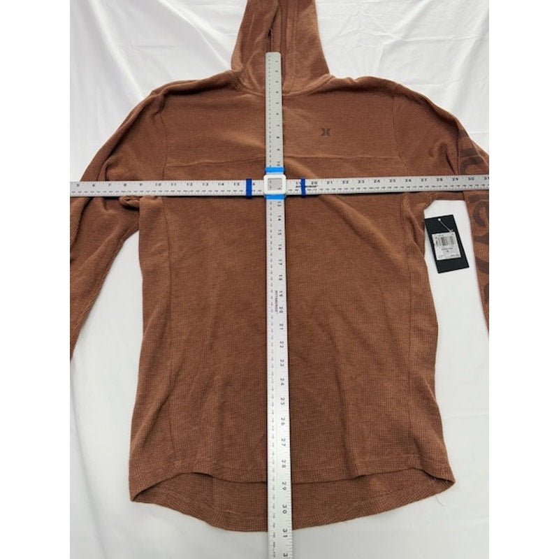 Hurley Astoria Thermal-Knit Logo Graphic Hooded Henley Shirt Brown Mens M