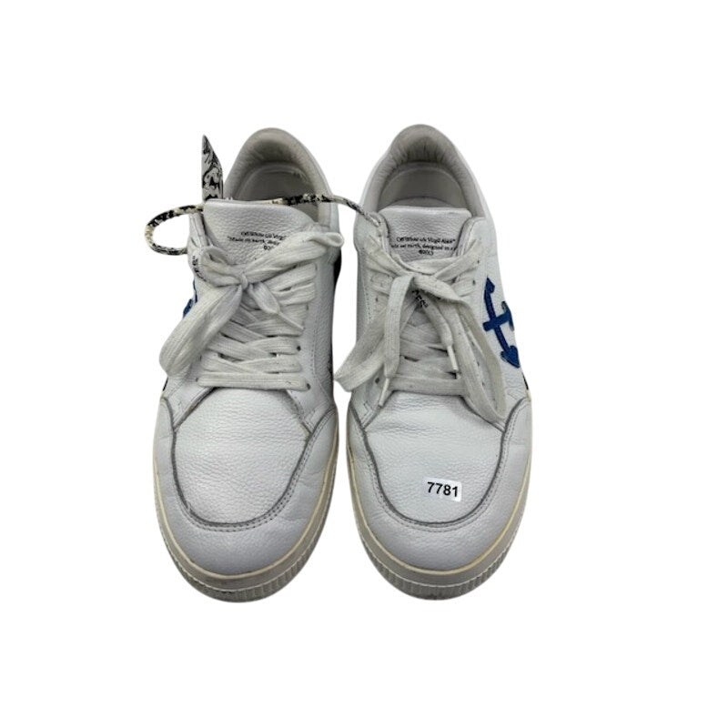 Off-White Vulcanized Low Top Sneaker Lace-Up Leather Shoes White Blue Mens Sz 44