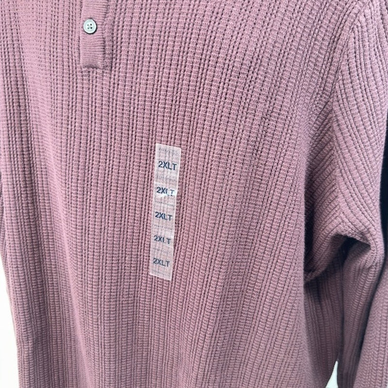 Perry Ellis Long-Sleeve Henley Sweater Round Neck Pullover Mauve Mens  Size 2XLT