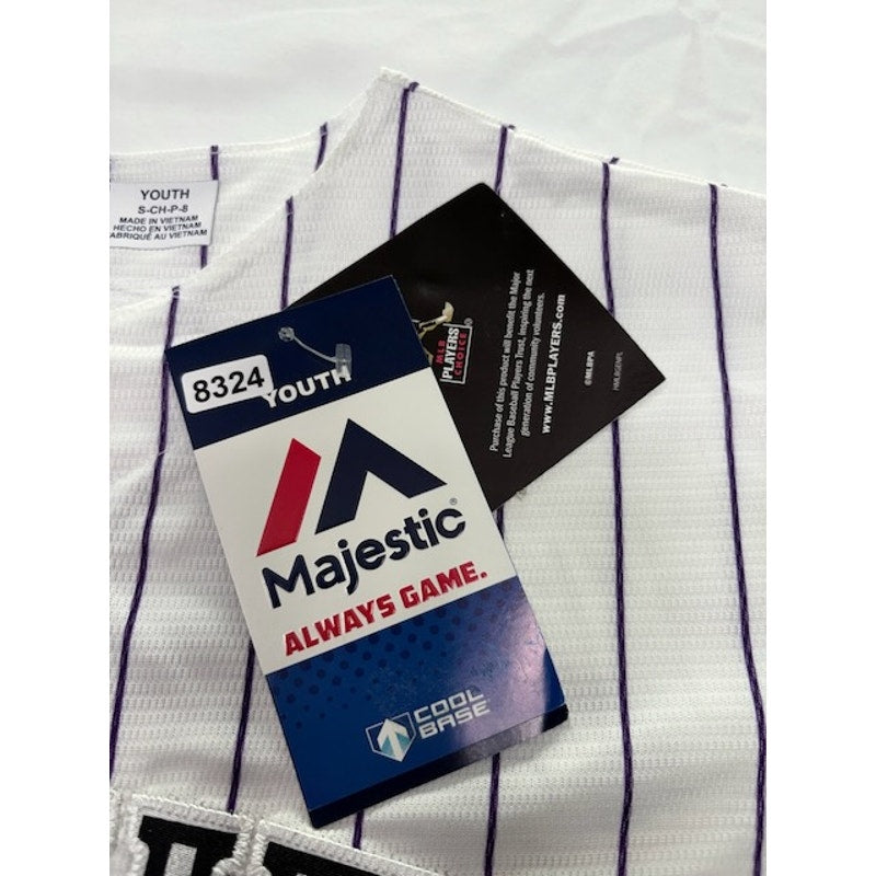 Majestic Colorado Rockies Jersey Blackmon #19 Pinstripe White Youth Size M