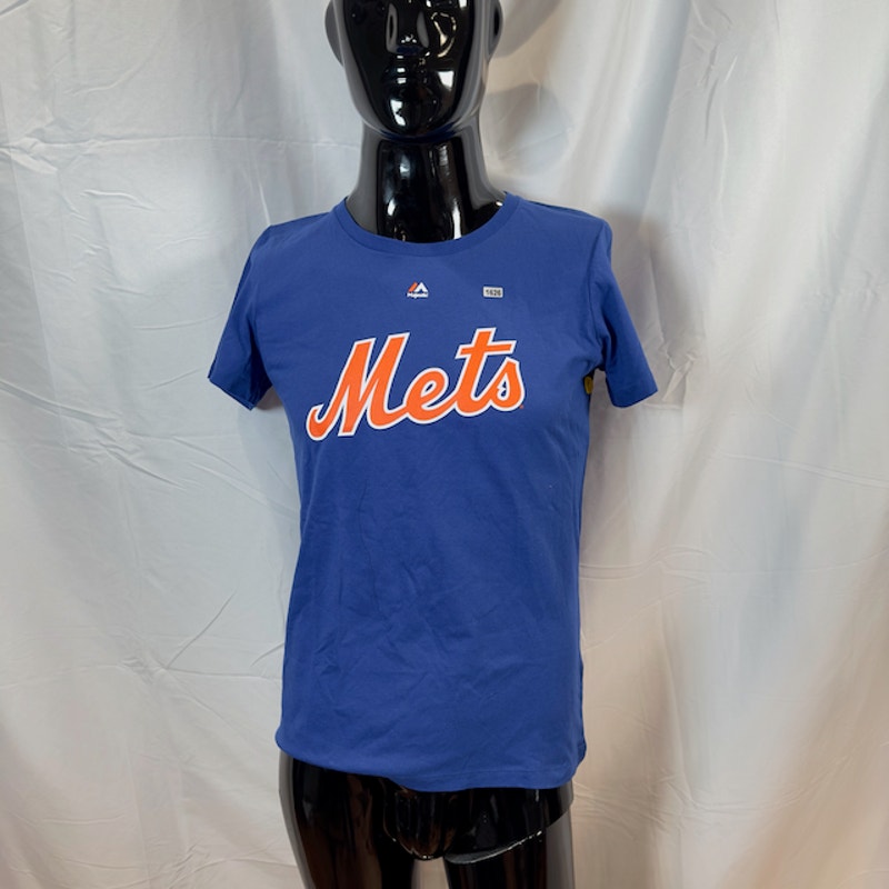 Majestic MLB New York Mets Graphic T-Shirts Crewneck Royal Blue Womens Large