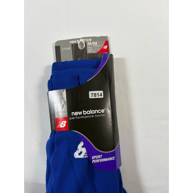 2 Pairs New Balance Performance Socks Over The Calf Blue/White Adult Size M