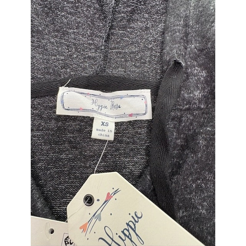 Hippie Rose Velvet Trim Cozy Hoodie Pullover Charcoal Combo Juniors Size XS