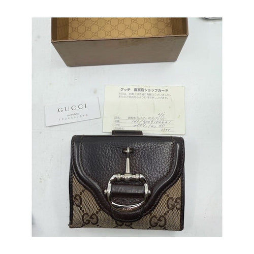 Authentic Gucci Monogram Horsebit Snap Closure Wallet Brown With Box Womens