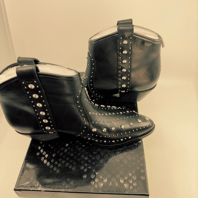 Sam Edelman Brian Ankle Western Boots Pointed Toe Leather Black Womens Size 6M