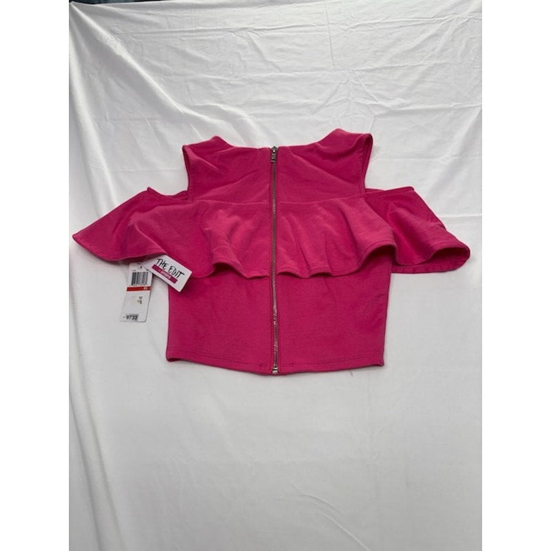 The Edit By Seventeen Ruffled Cold-Shoulder Crop Top Pink Womens Size XS