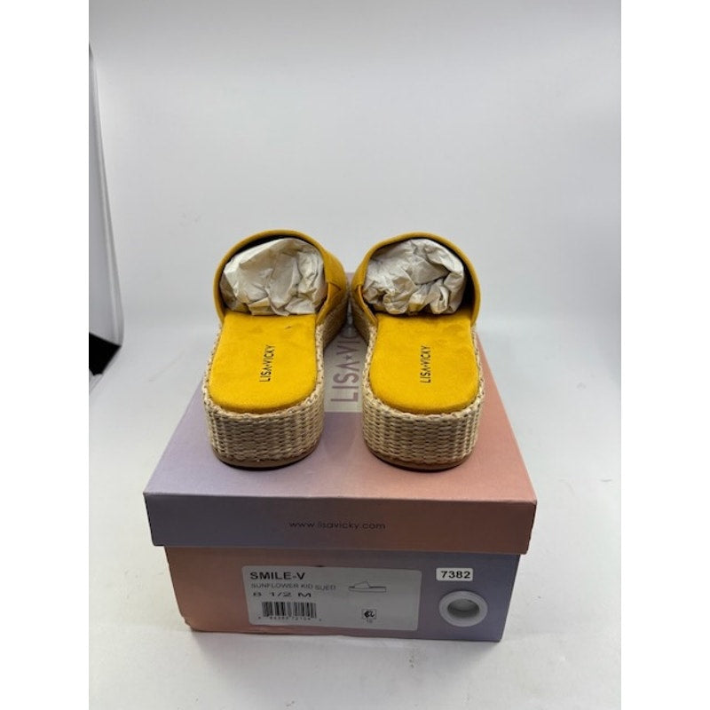 Lisa Vicky Smile-V Platform Slide Sandals Sunflower Raffia Womens Size 8.5