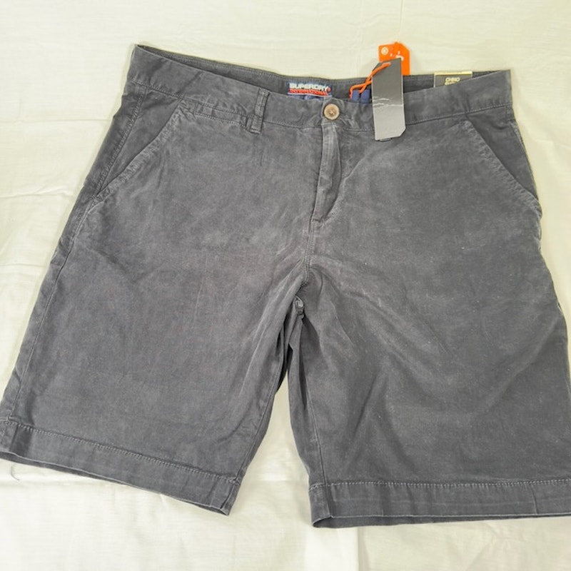 Superdry International Chino Shorts Flat Front Canvas Midnight Navy Mens 38