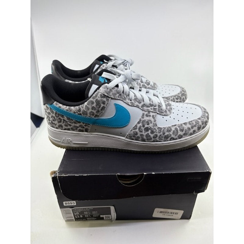 Nike Air Force 1 '07 Premium Sneakers DJ6192-001 Leopard White Blue Mens Size 10