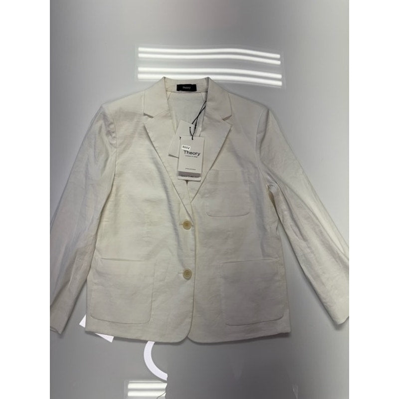 Theory Shrunken Patch Pocket Blazer Button Front White Crunch Womens Size 4