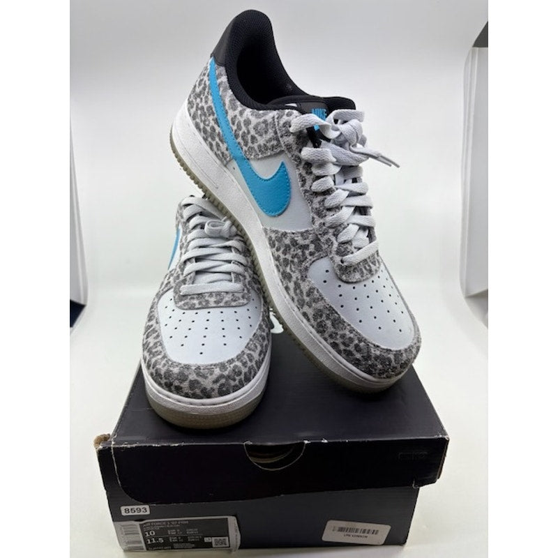 Nike Air Force 1 '07 Premium Sneakers DJ6192-001 Leopard White Blue Mens Size 10