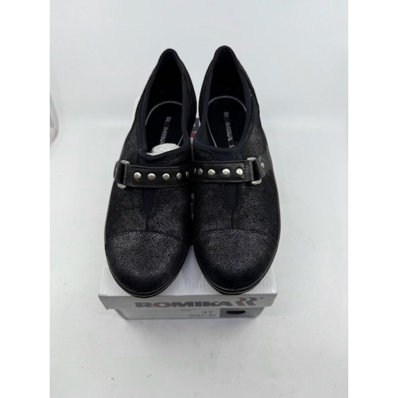 Romika Mokassetta 295 Clogs Shoes Leather Slip-On Studded Black Womens Sz 37
