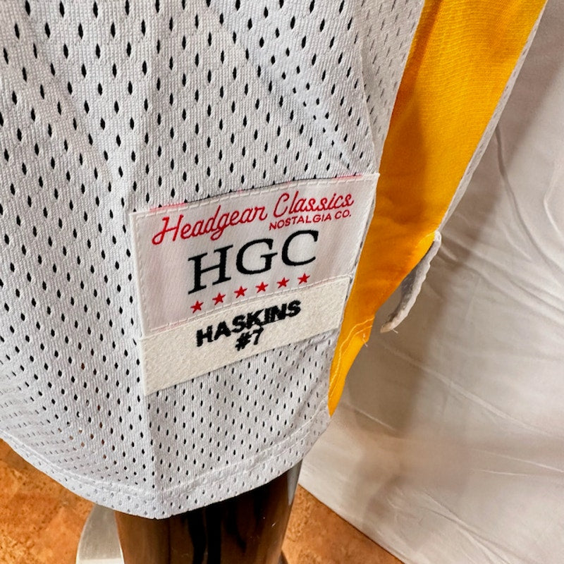 Headgear Classics Dwayne Haskins Bullis #7 Football Jersey White Yellow Size L