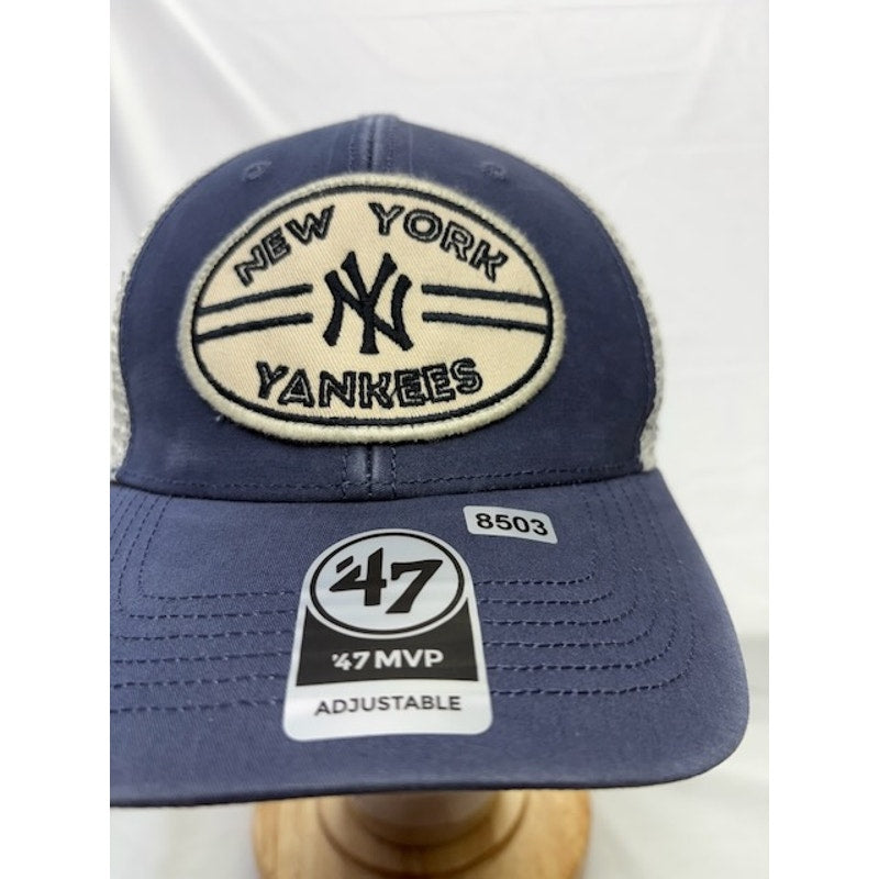 '47 MVP New York Yankees Trucker Hat Patch Adjustable Blue Cream Unisex OSFA