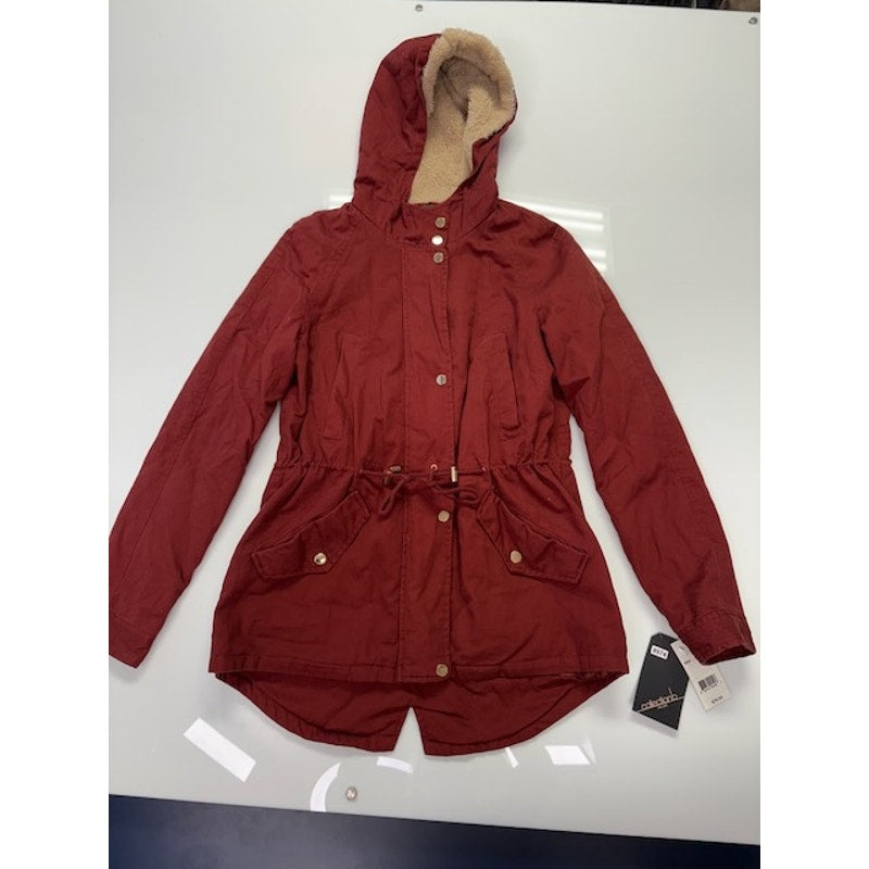 Collection B Hooded Anorak Jacket Twill Full-Zip Brick Junior Womens Size S
