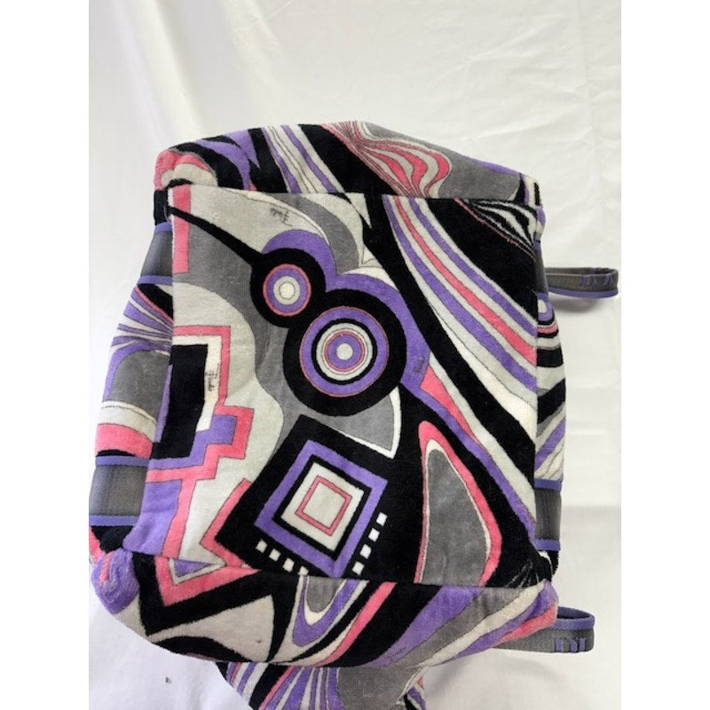 Emilio Pucci Tote Bag Abstract Print Velour Open Top Shoulder Bag Purple Pink