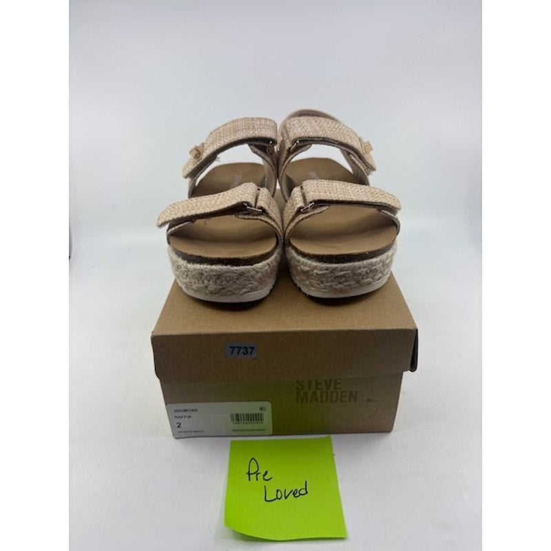 Steve Madden Bigmona Flatform Sandal Ankle Strap Natural Raffia Girls Size 2