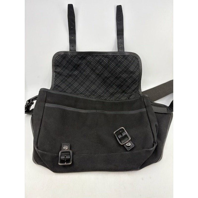 Burberry Messenger Bag Canvas Leather Trim Crossbody Shoulder Bag Black Unisex