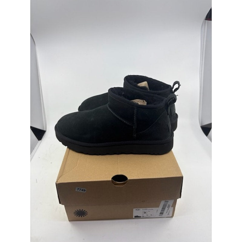 UGG Classic Ultra Mini Shearling Booties Slip-On Casual Black Womens Size 9