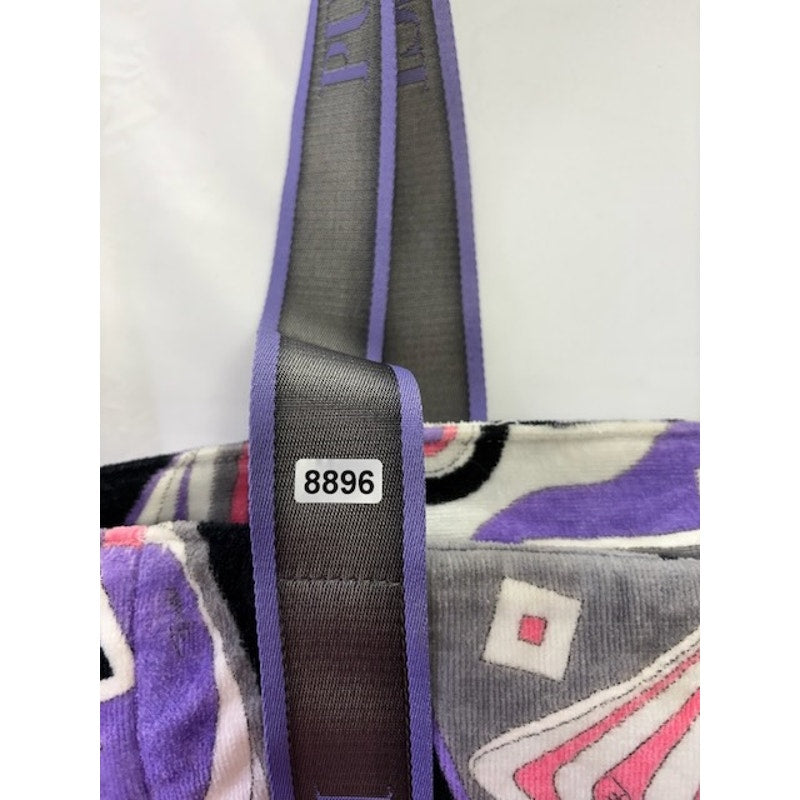 Emilio Pucci Tote Bag Abstract Print Velour Open Top Shoulder Bag Purple Pink