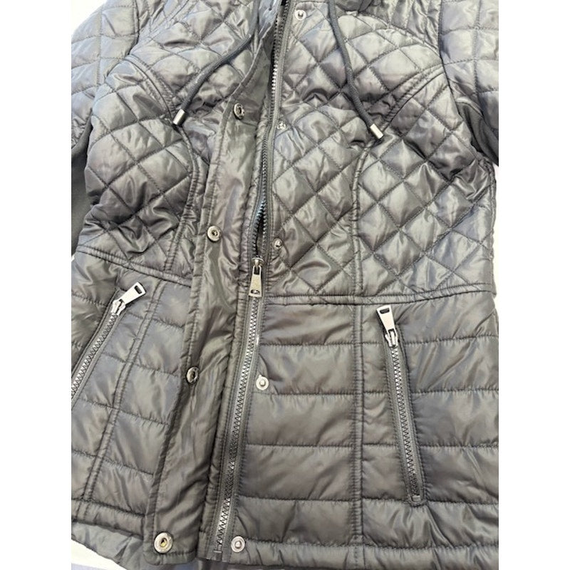 Sebby Hooded Water-Resistant Diamond Quilted Hooded Coat Black Womens Size S