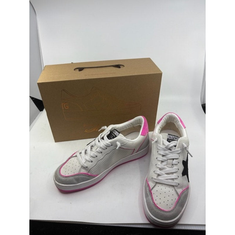 Vintage Havana Perforated Leather Sneakers Lace-Up Shoes White Pink Womens Sz 8