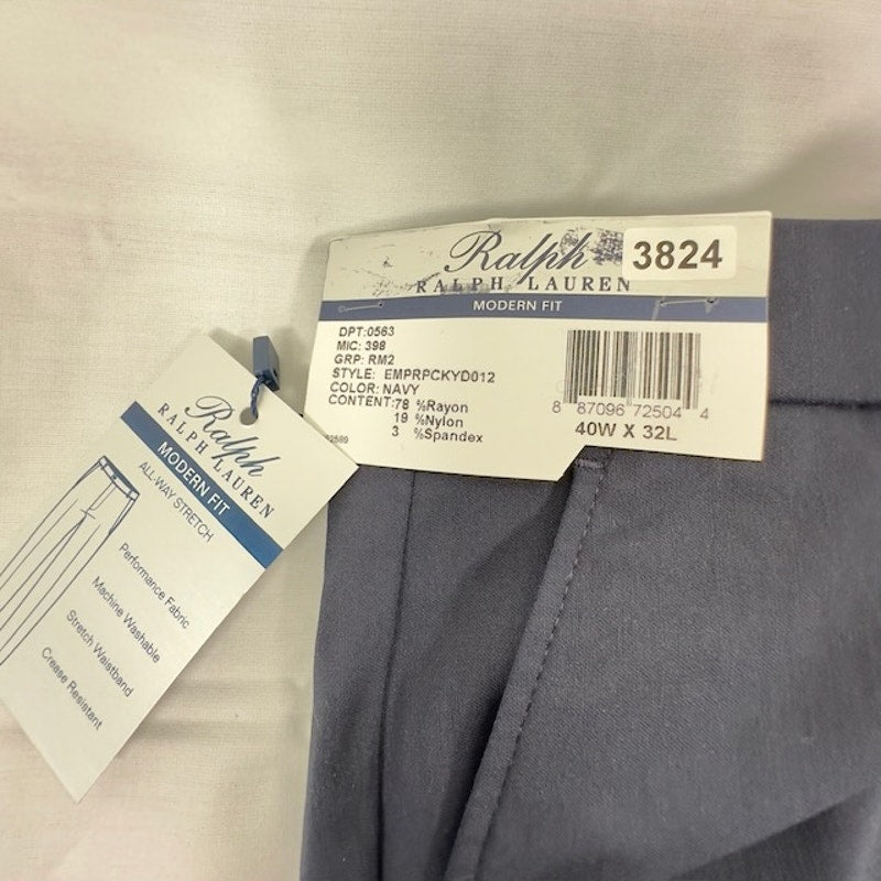 Ralph Lauren Modern Fit Pants Flat Front All Way Stretch Dark Navy Men 40x32