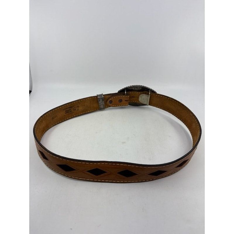 Vintage Western Leather Belt Tooled Buckle Cowboy Rodeo Unisex Brown Size 40