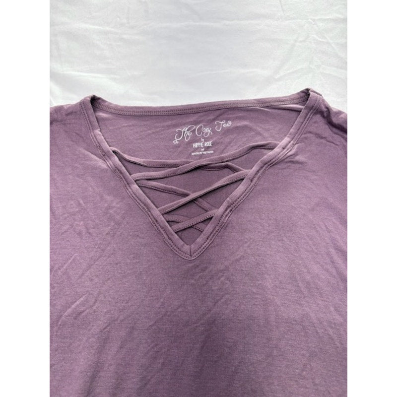The Cozy Tee by Hippie Rose Long Sleeve Lace Up T-Shirt Lilac Womens Size M