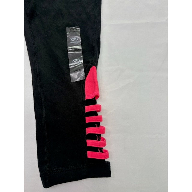 Material Girl Active Capri Leggings Strappy Hem Black Pink Womens Size XXS