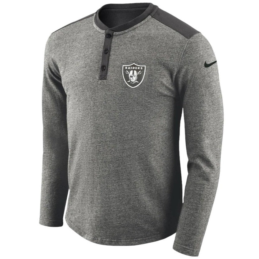 Nike NFL Los Angeles Raiders Henley Long Sleeve T-Shirt Heather Grey Mens Size S