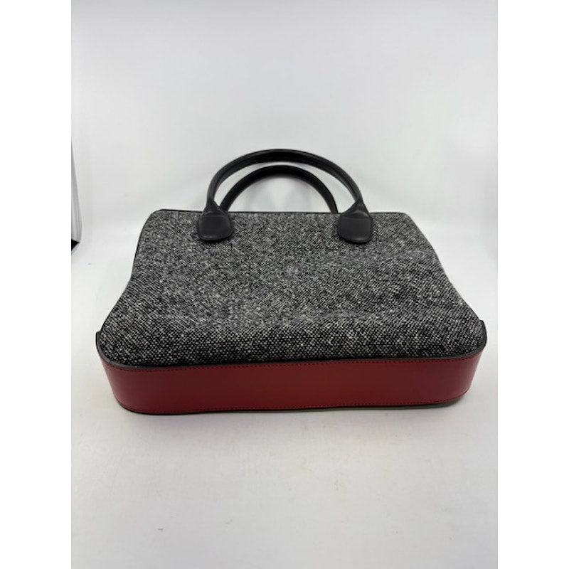Pancaldi 1888 Tweed Leather Tote Bag Italy Top Handle Shoulder Strap Gray Black