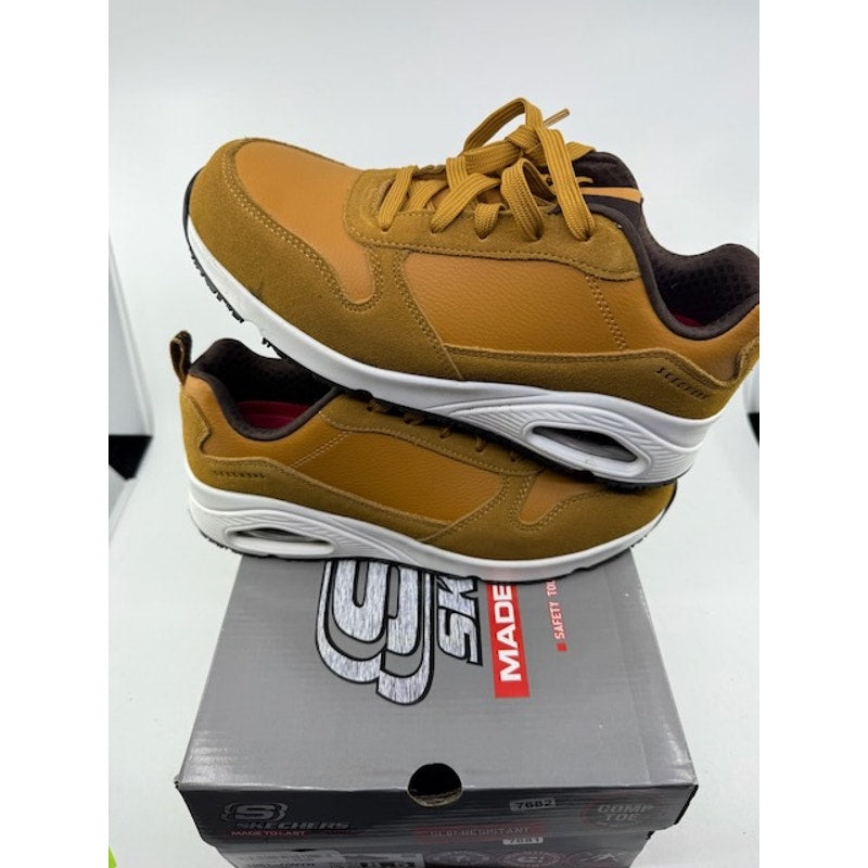 SKECHERS Work Uno SR Elainy Comp Toe Safety Shoes Suede Wheat Mens Size 8.5