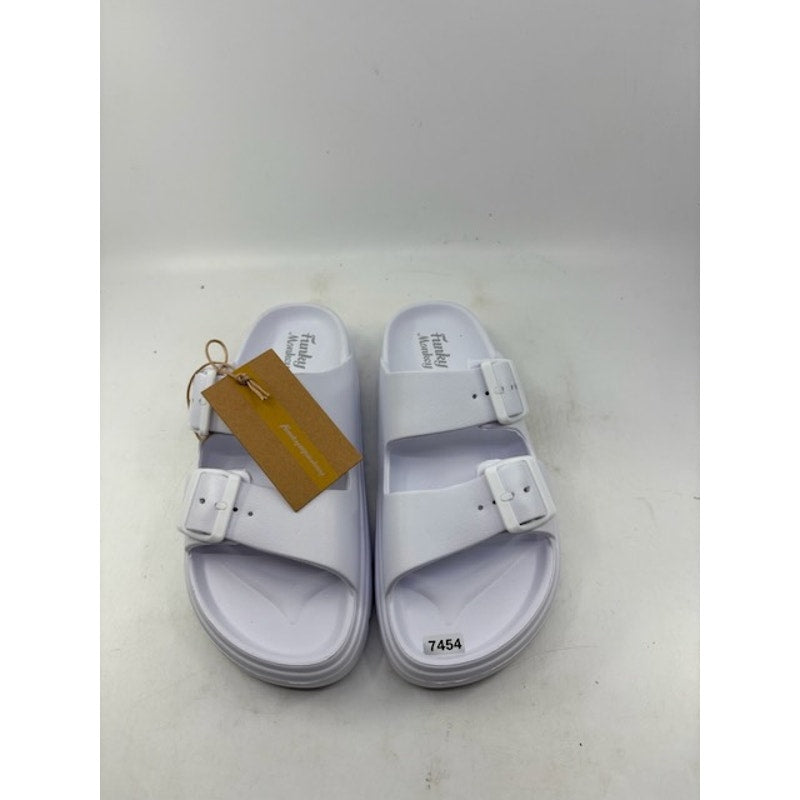 FUNKYMONKEY Comfort Slides Double Buckle EVA Flat Sandals White Womens Sz 7