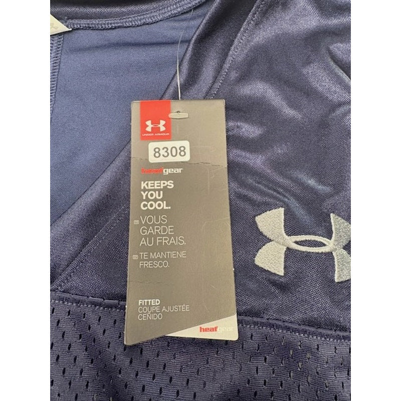 Under Armour Heat Gear Football Jersey Short Sleeve Fitted Navy Mens Size XL