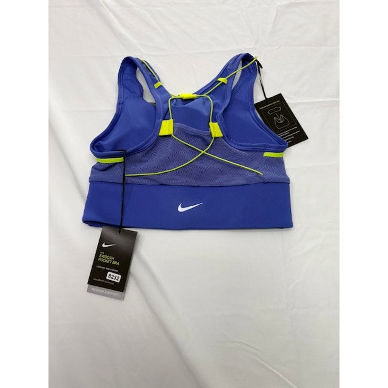 Nike Dri-Fit Swoosh Pocket Sports Bra Medium-Support Padded Blue Womens XS