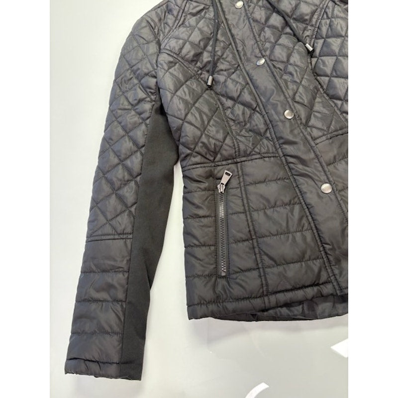 Sebby Hooded Water-Resistant Diamond Quilted Hooded Coat Black Womens Size S