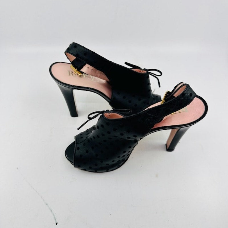 Red Valentino Slingback Heels Velvet Polka Dots Leather Black Womens Size 36
