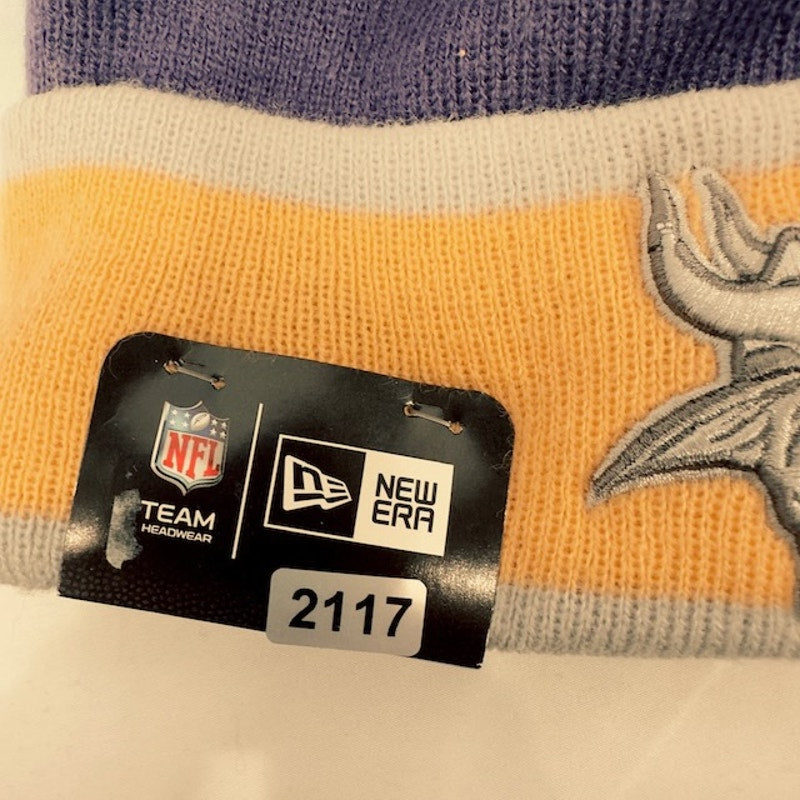 New Era NFL Minnesota Vikings Pom Knit Beanie Hat Purple Yellow Mens One Size