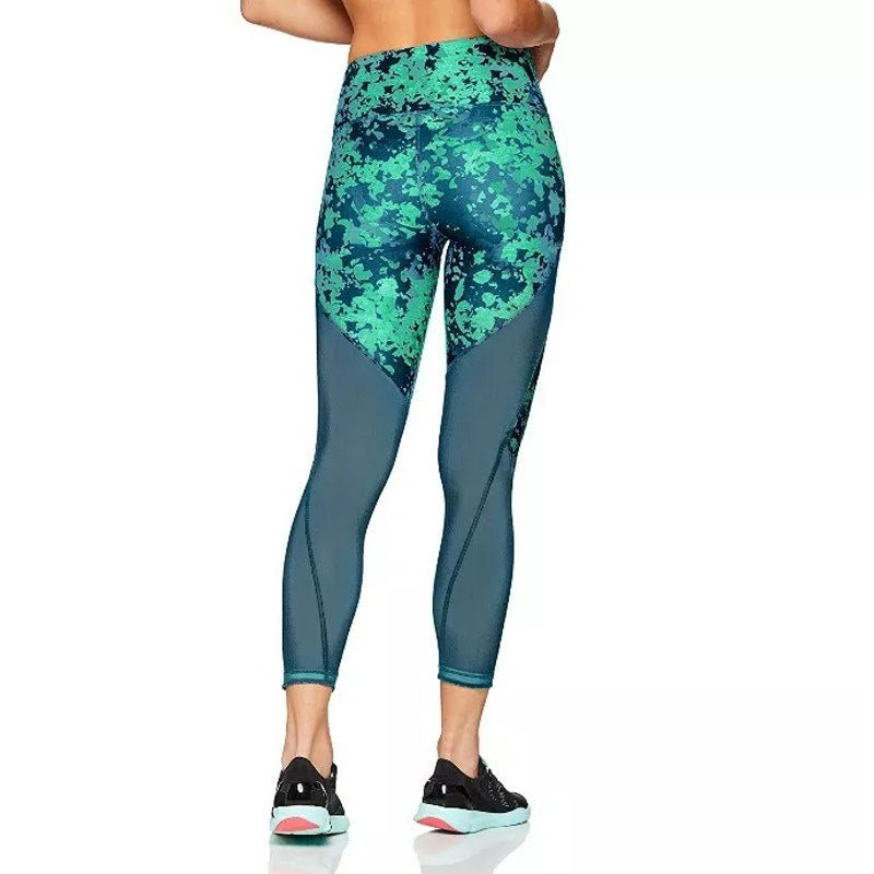 Under Armour Heat Gear Ankle Crop Leggings Compression Green Blue Womens Size XL
